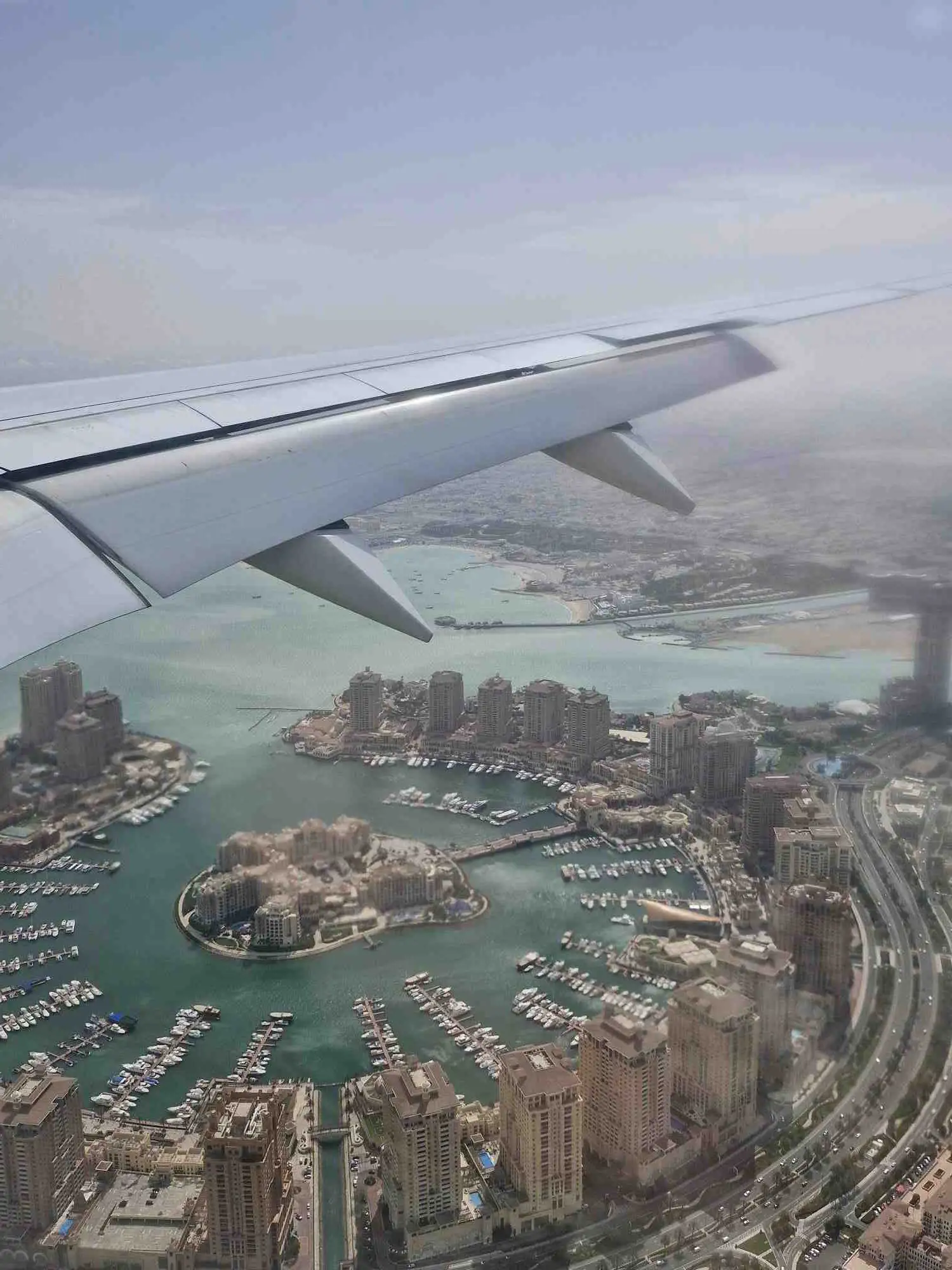 Flying over the Pearl in Doha, Qatar.